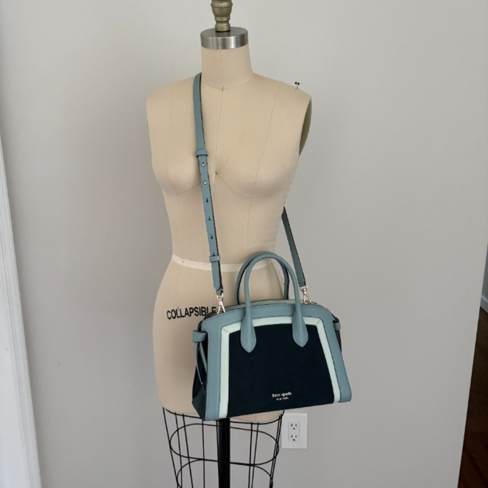 Kate Spade NY Knott Color-blocked Leather Suede Medium Zip-Top Satchel Crossbody - Picture 9 of 9